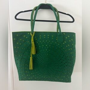 Punctuate Green felt Tote Bag with Tassel
